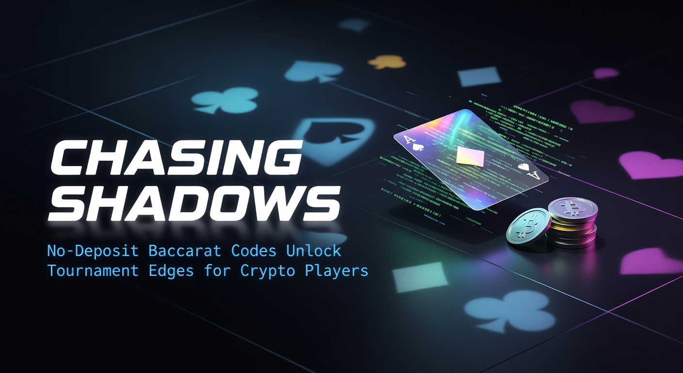 Crypto players entering baccarat tournament codes on a digital interface, highlighting no-deposit bonuses and shadowy tournament leaderboards