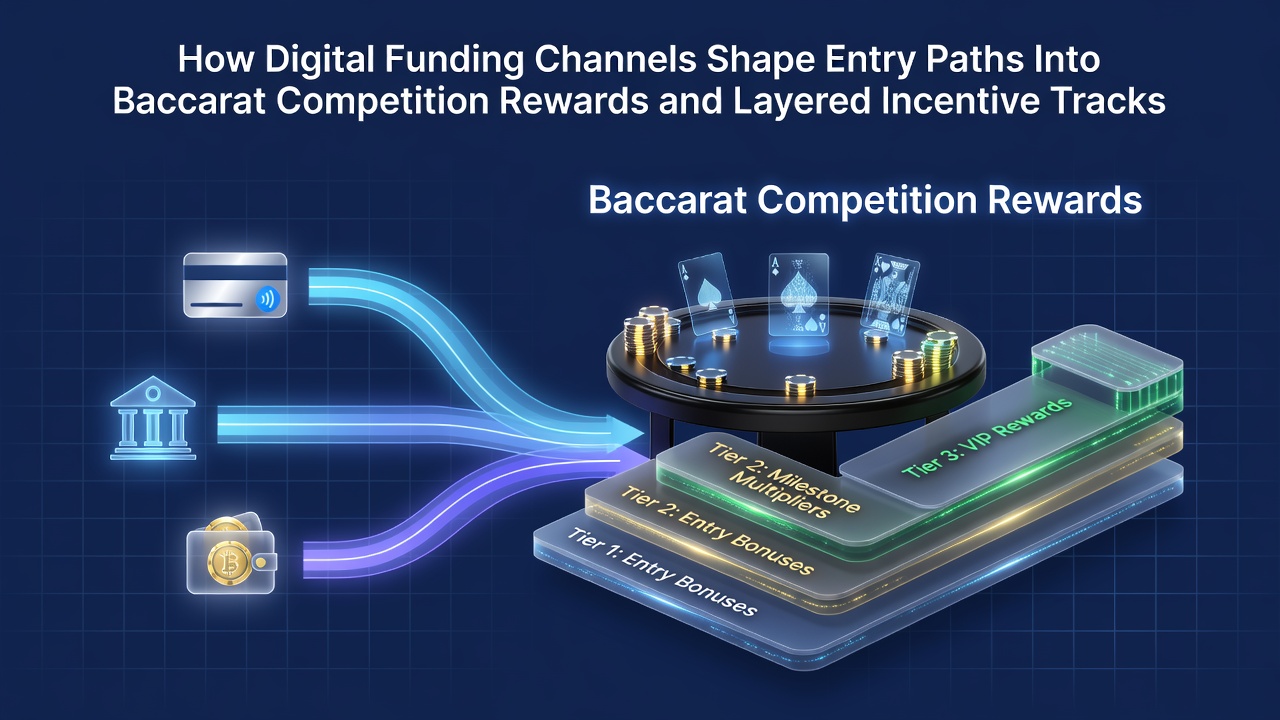 Digital funding interfaces displaying various cryptocurrency and e-wallet options for baccarat tournament entries