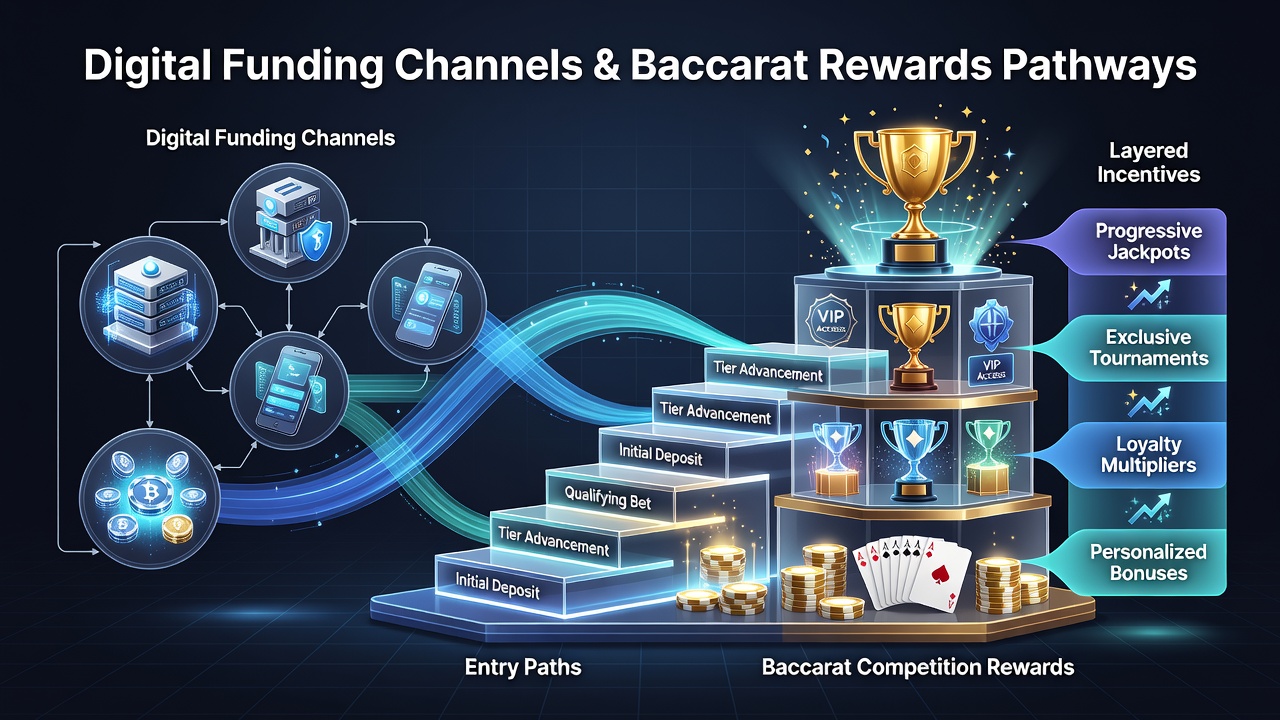 Layered incentive dashboard showing baccarat tournament reward progression tied to digital deposit activity