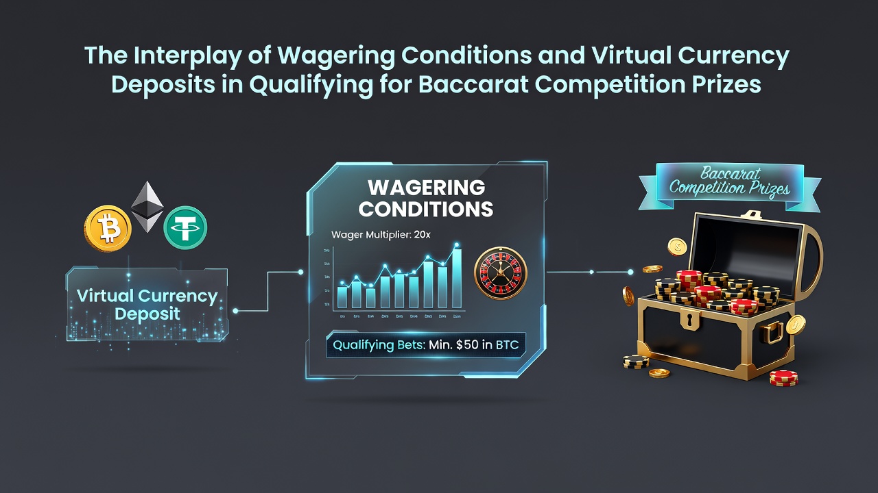 Illustration of baccarat tournament qualification process involving wagering conditions and cryptocurrency deposits