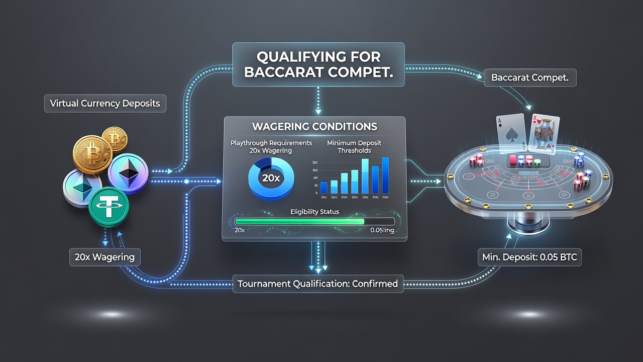 Diagram showing cryptocurrency deposit flow into baccarat competition prize qualification