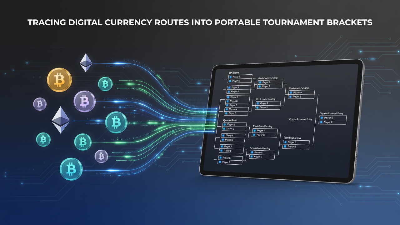 Digital currency transaction flow diagram displayed on a mobile tournament bracket interface