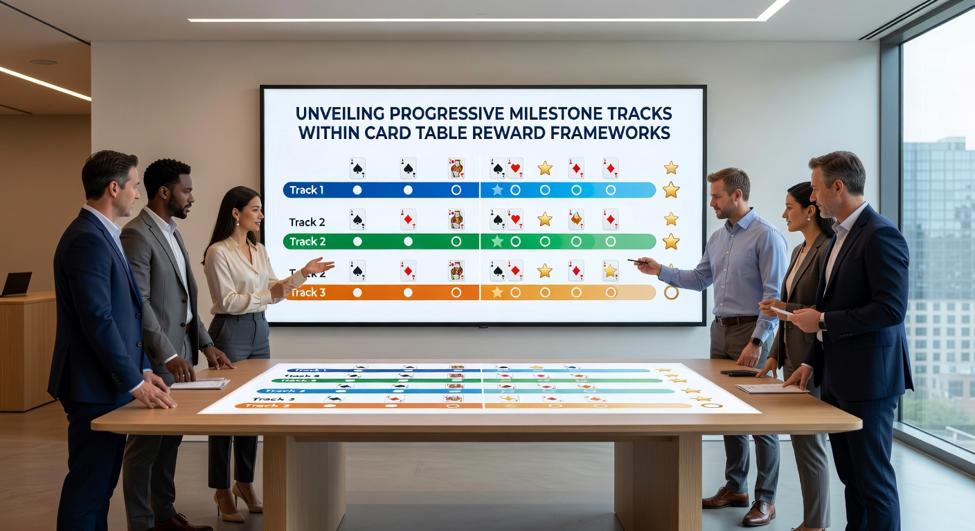 Digital interface showing progressive milestone tracks for card table rewards with tier progress bars