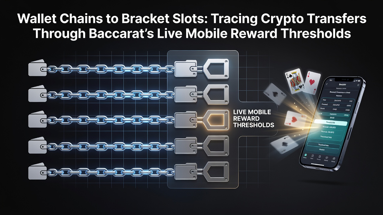 Illustration of cryptocurrency wallet chains connecting to baccarat mobile reward systems and bracket slots